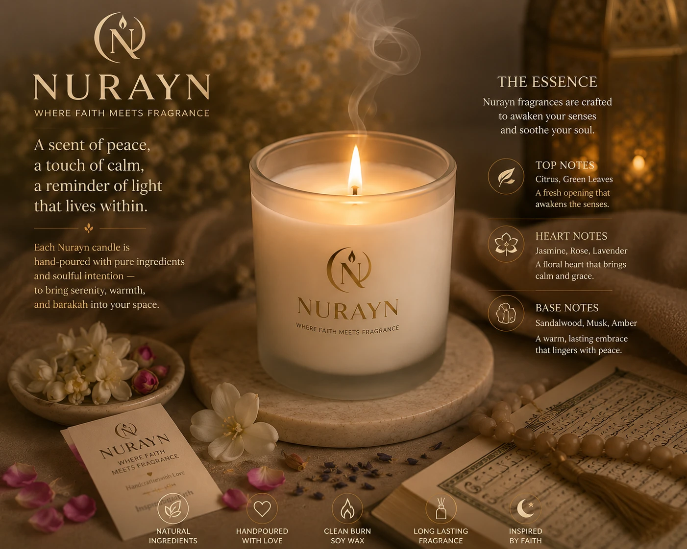 Divine Essence candle with its fragrance notes
